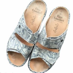 FINN COMFORT SHOE Leather Slip Om Sandals Jamaica Print Orthopedic 42